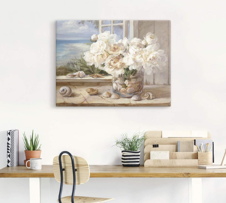 ARTland Leinwandbilder Wandbild Bild auf Leinwand 60x45 cm Wanddeko Fensterblick Fenster Strand Meer