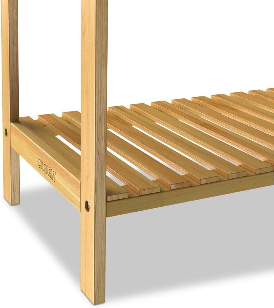 CASARIA® Handtuchhalter Stehend Bambus Holz 3 Edelstahl Stangen 85 x 51 x 31 cm mit Ablage Handtuchs