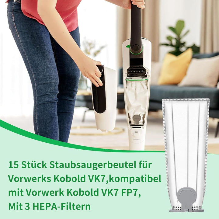 15 Stück Staubsaugerbeutel für Vorwerks Kobold VK7 FP7,Filtertüten für Vorwerk Akkusauger VK7 FP7,Er