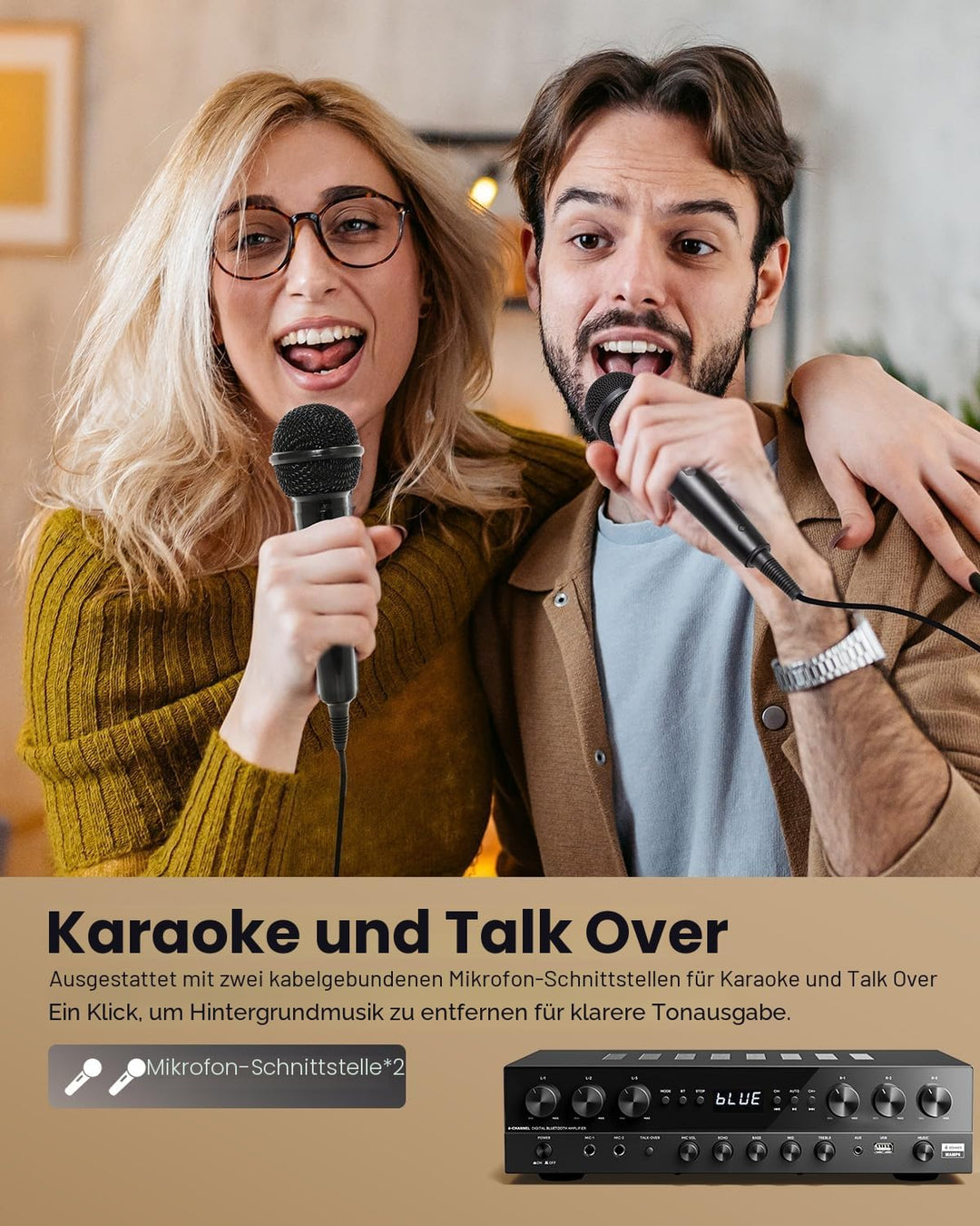Donner Stereo Verstärker, 6-Kanal Verstärker mit 1000 W Maximalleistung und Bluetooth 5.3, USB, FM,