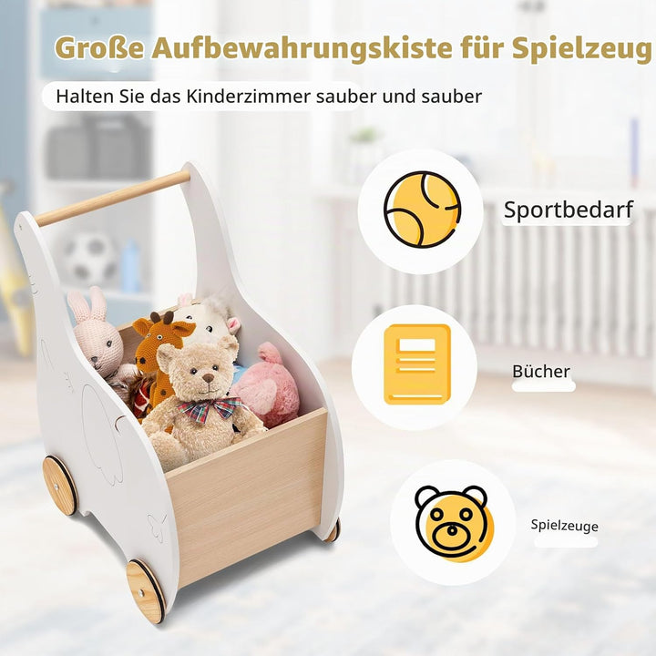 LIFEZEAL Lauflernwagen Holz, Gehfrei Lauflernhilfe Baby mit Stauraum, Spielzeugwagen mit Rädern, Bab