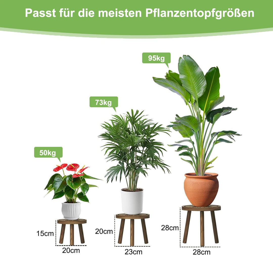 FUSHITON Moderne Pflanzenständer für grosse Pflanzen, 3er Set in dunkelbraun mit stabilem Dreieck-St