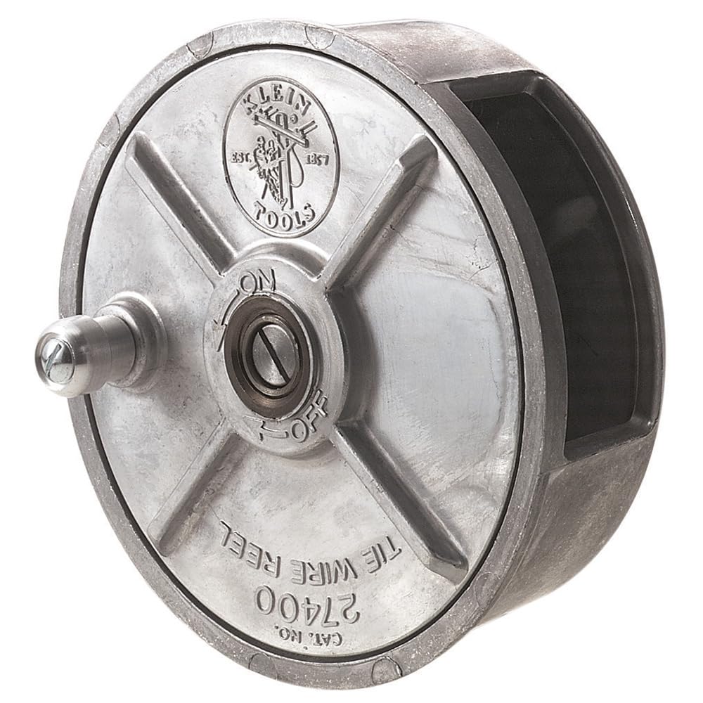 Klein Tools 27400 Tiewire Reel, leichtes Aluminium, Linkshänder und Rechtshänder mit Rücklaufknopf