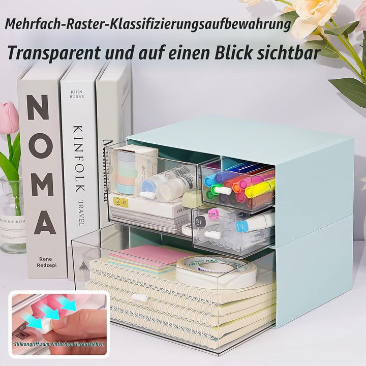 Schreibtisch Organizer mit Schublade, Blau Make up Organizer mit grosser Kapazität , Stapelbare Schr