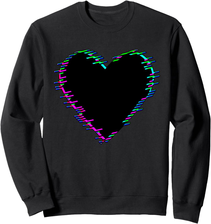 Fröhliche Regenbogenfarben Glitch Art Rahmen Schwarzes Herz Sweatshirt