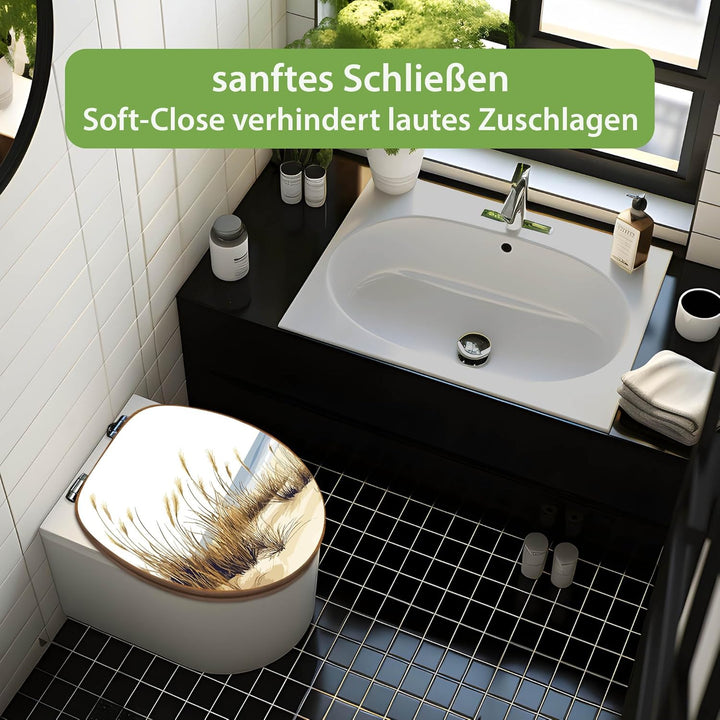 banjado Design WC Sitz Bambus Absenkautomatik 45,8x37,5cm - Toilettendeckel mit Absenkautomatik Holz