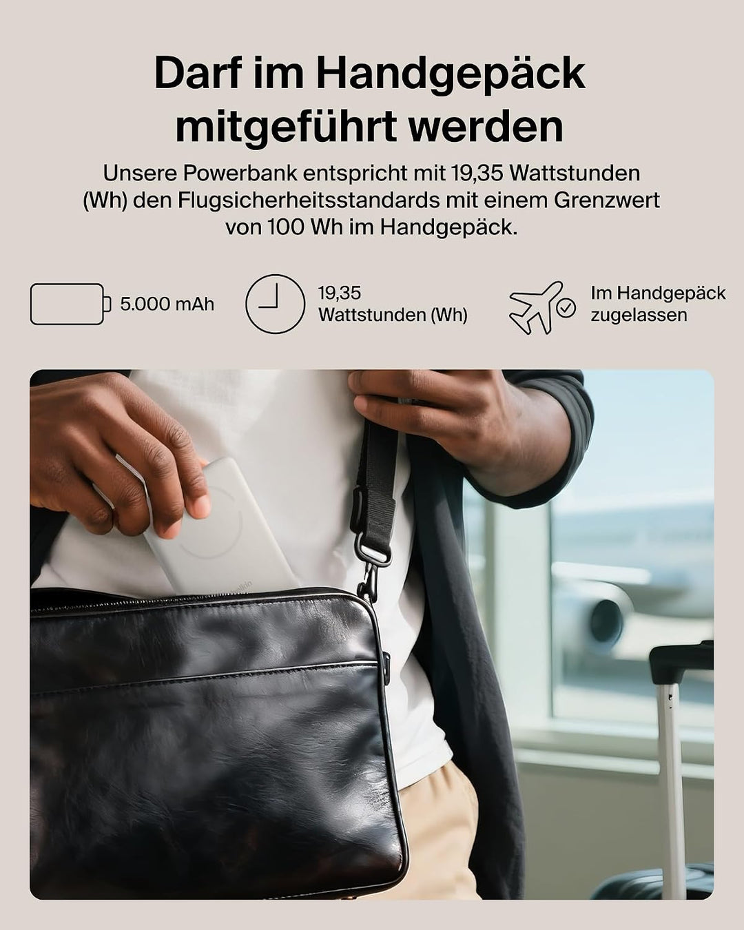 Belkin BoostCharge 5000mAh Magnetische Power Bank mit Magnetring – Beige | 5K Powerbank Kabellos, Qi