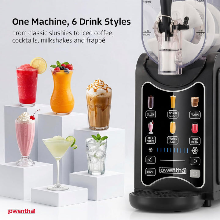 Silvergear® Slush Maschine 2,6 L ohne Eiswürfel | 46×16×41 cm | Schwarz | 6 Programme für Slush Eis,