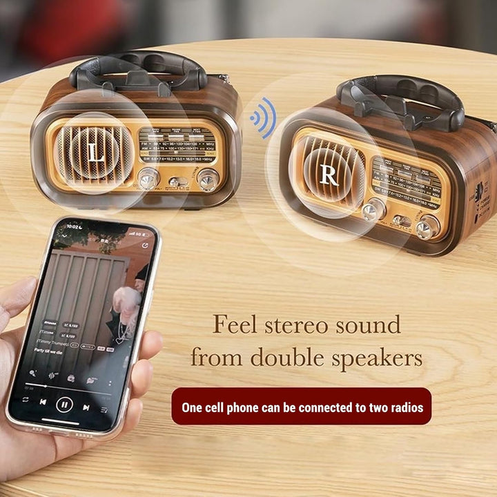 Retro -Radio mit BT -Lautsprecher, Tragbarem AM -FM -Radio -Lautsprecher, USB -Wiedergabe, Solar -Ba