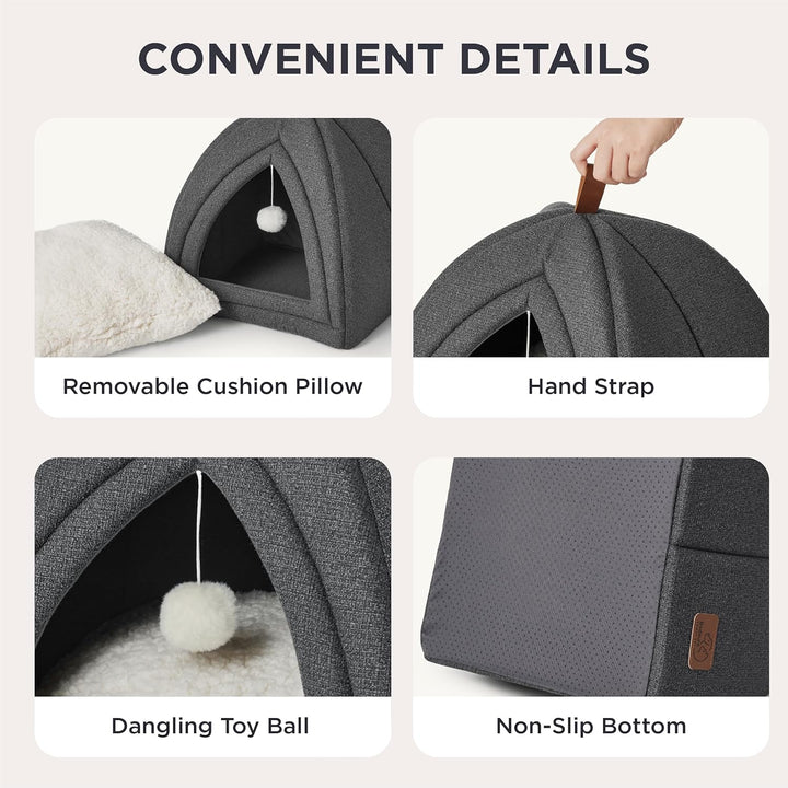 BEDSURE Katzenbett grosse Katzen Katzenhöhle- 40x40x40 cm Katzenhaus Indoor mit abnehmbarem Sherpa K