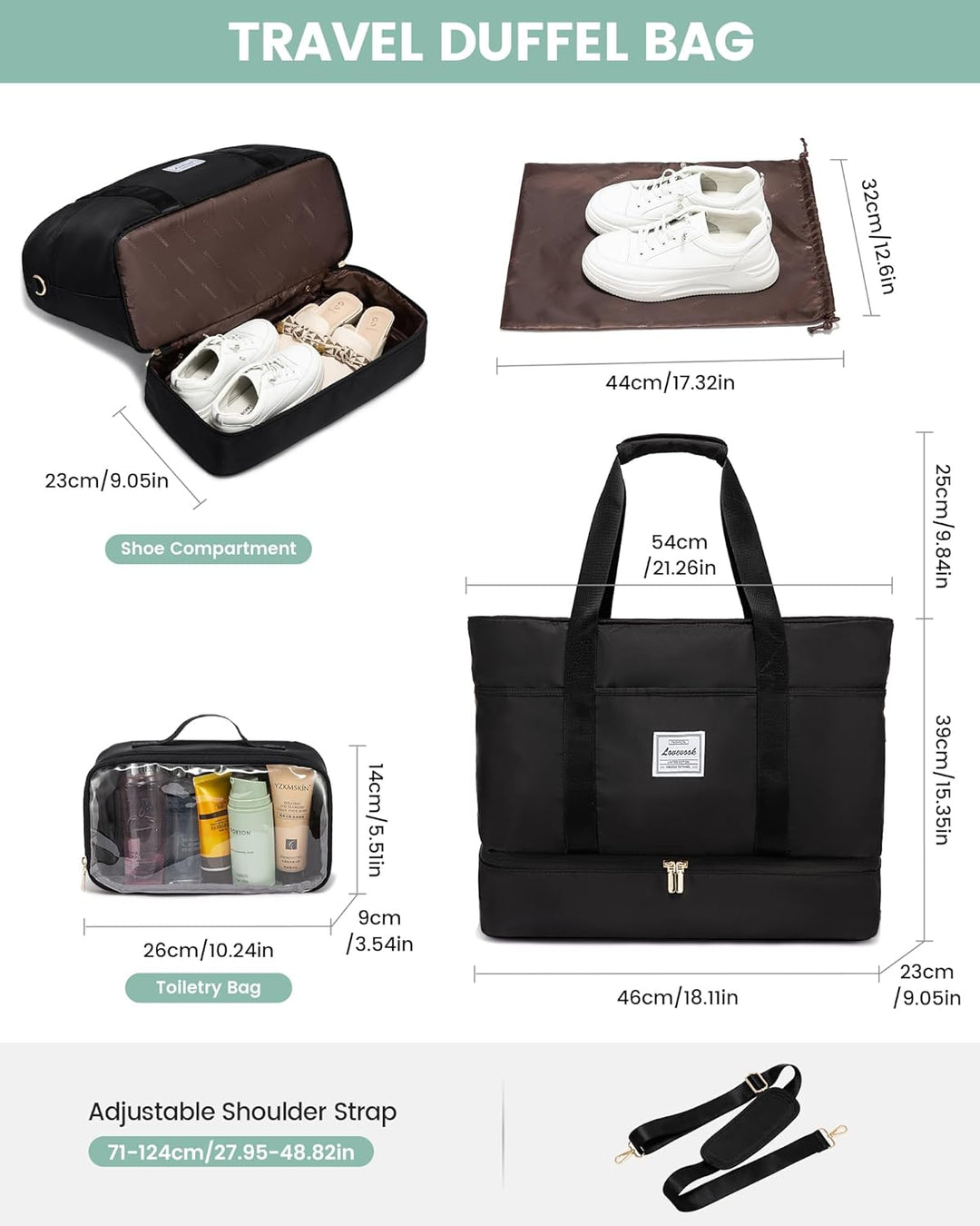 LOVEVOOK Reisetasche Damen, Wasserdicht Weekender Travel Duffel Bag mit Schuhfach, Kliniktasche Gebu