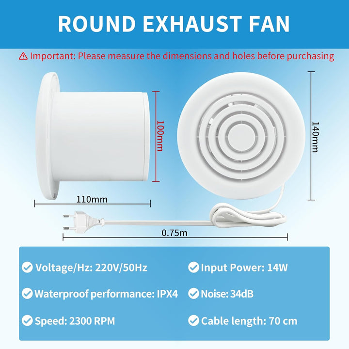 FanGoFast Badlüfter 100mm, Abluftventilator Leiser mit Rücklaufklappe, 120m³/h, 14W Leistungsstarke