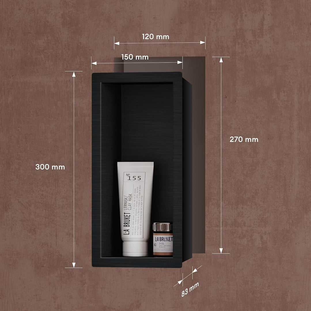 doporro Wandnische Bad Schwarz 30 x 60cm Dusch-Ablage aus Edelstahl | Duschablage befliesbar aus Ede