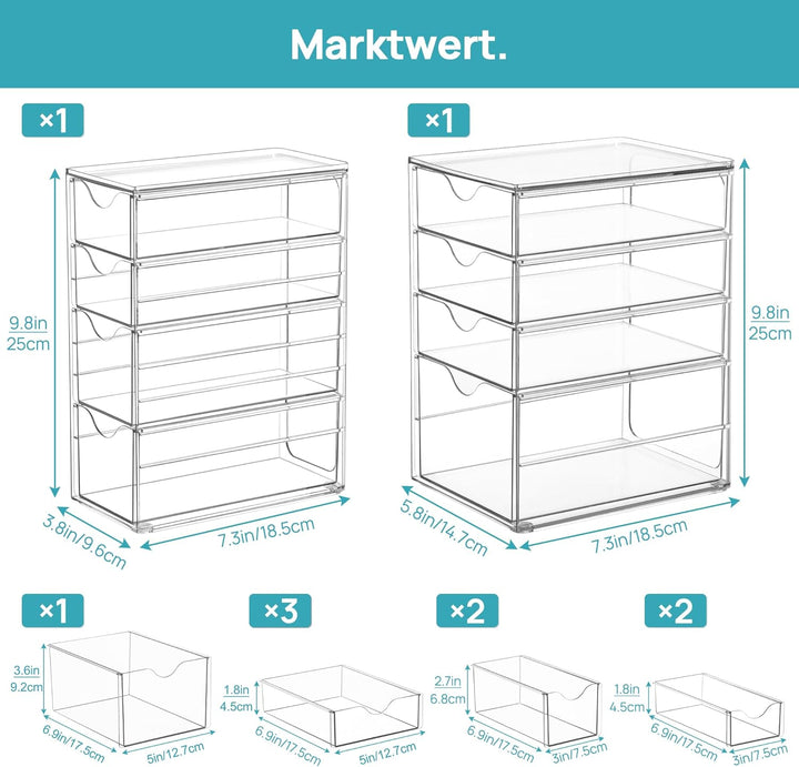 Vtopmart Schreibtisch Organizer mit 8 Schubladen, Büro Organizer, Transparente Desk Organizer für Bü