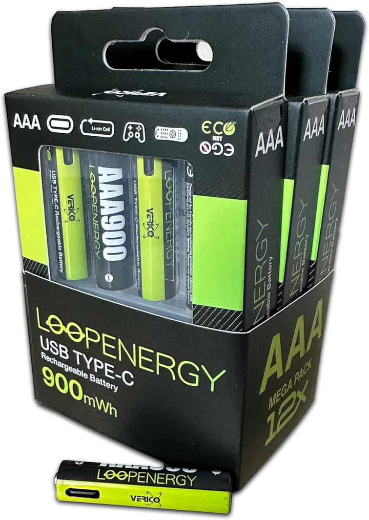 VERICO LoopEnergy AAA 900 Wiederaufladbare USB-C Batterie AAA 1,5V 900mWh (600mAh) Li-Ion, Schnellla