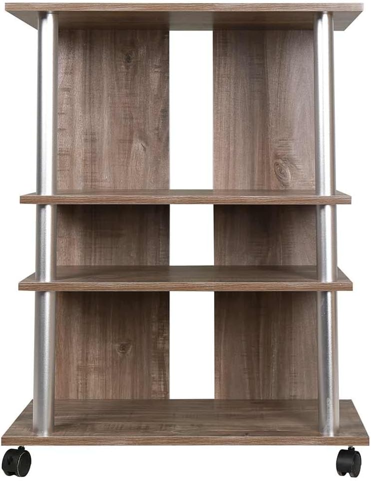 BAKAJI MF-5 Oak TV-Schrank aus Holz mit 3 Ablagen und Rädern, Fernsehwagen, Braun, Braun