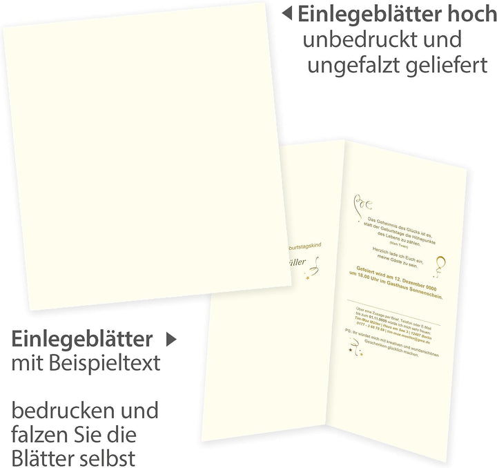 Einladungskarten Marmor (50 Sets) zum Selbst-gestalten, mit Einlegeblätter + Goldbänder, für Geburts