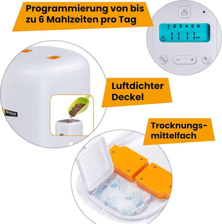 Ferplast Futterautomat Katze Risto PET, Automatischer Futterspender Katze, Programmierbar, 4-Liter K