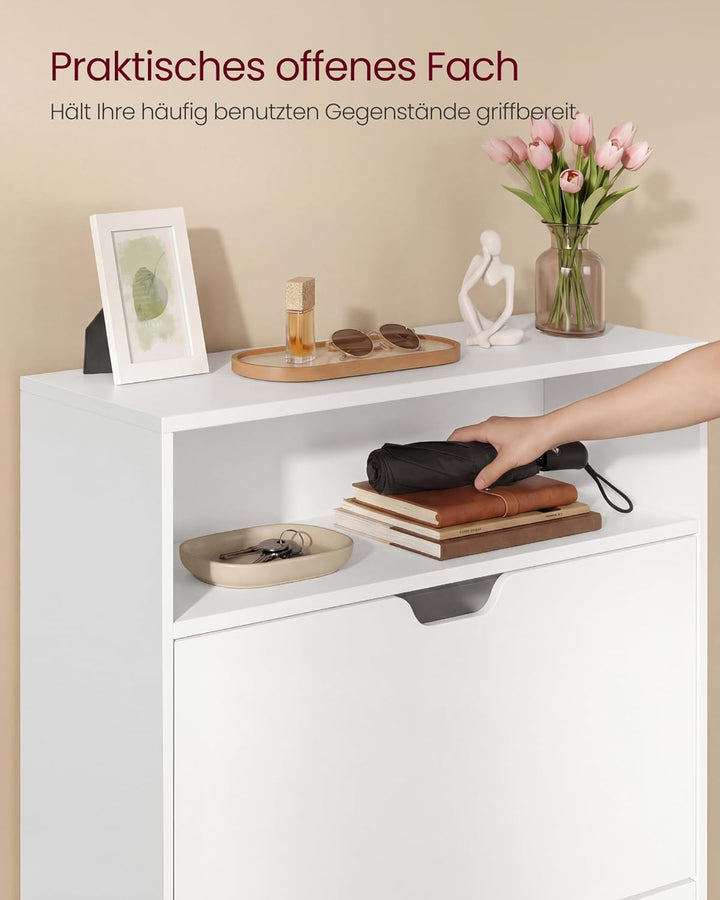 VASAGLE Schuhschrank 2 Klappen, Schuhkipper, Schuhregal, Schuhaufbewahrung, offenes Fach, Trennwand