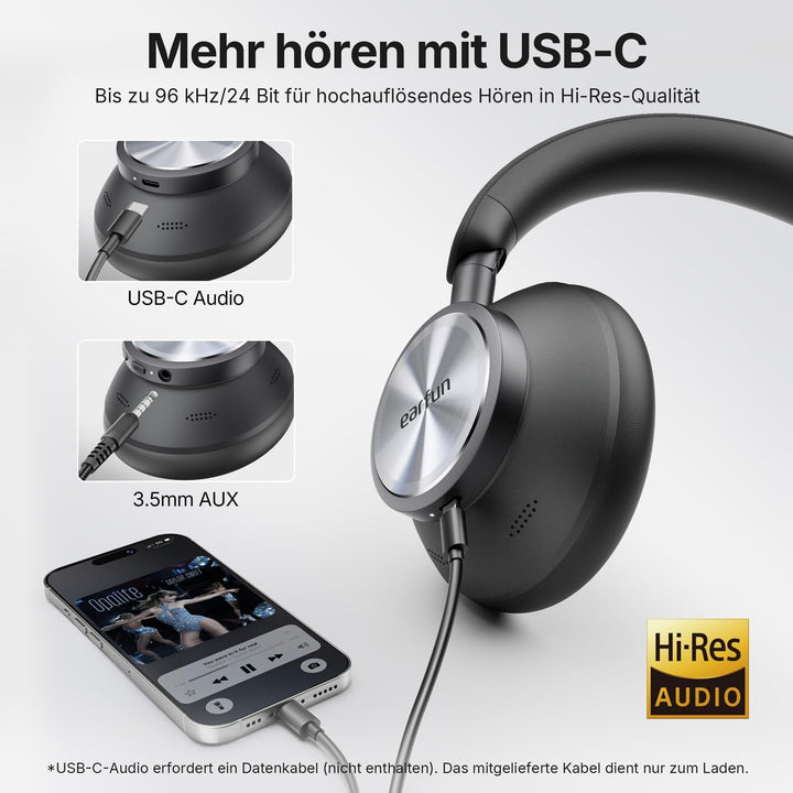 EarFun Wave Pro X Noise Cancelling Kopfhörer, Kabellose Bluetooth Kopfhörer