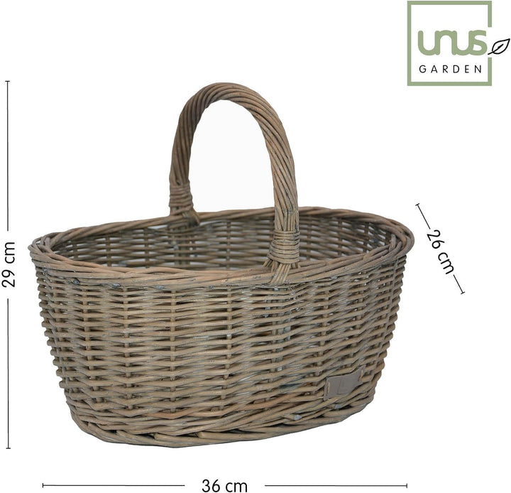 UNUS Weidenkorb Picknickkorb Einkaufskorb Henkelkorb 36x16x26cm(LxHxB) grau Grau mittel, Grau mittel