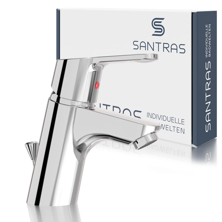 SANTRAS® Waschtischarmatur für das Bad mit Zugstange in Chrom – Einhebel-Mischarmatur warm kalt für