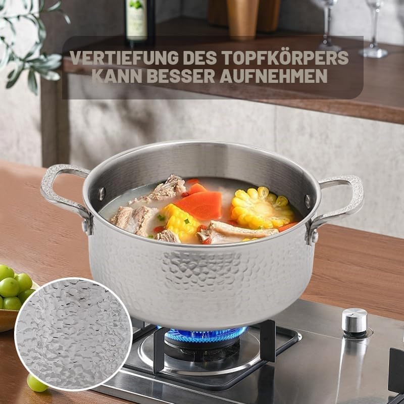 Edelstahl Kochtopf mit Deckel Induktion 3-Schicht Suppentopf Nudeltopf Hammerschlag Design grosser T