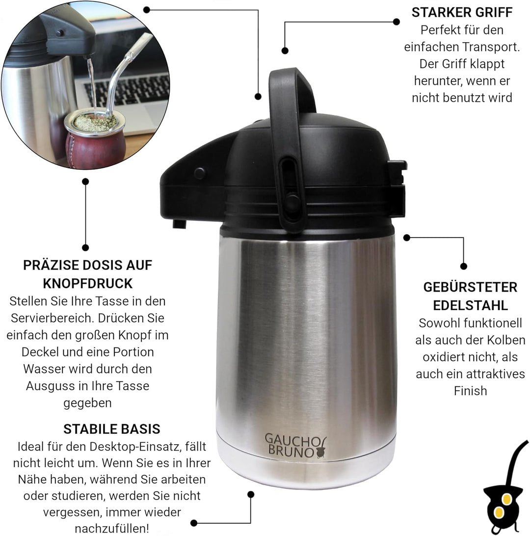 Tischflasche mit Präzisionsdosierspender Gaucho Bruno Ideal für Yerba Mate