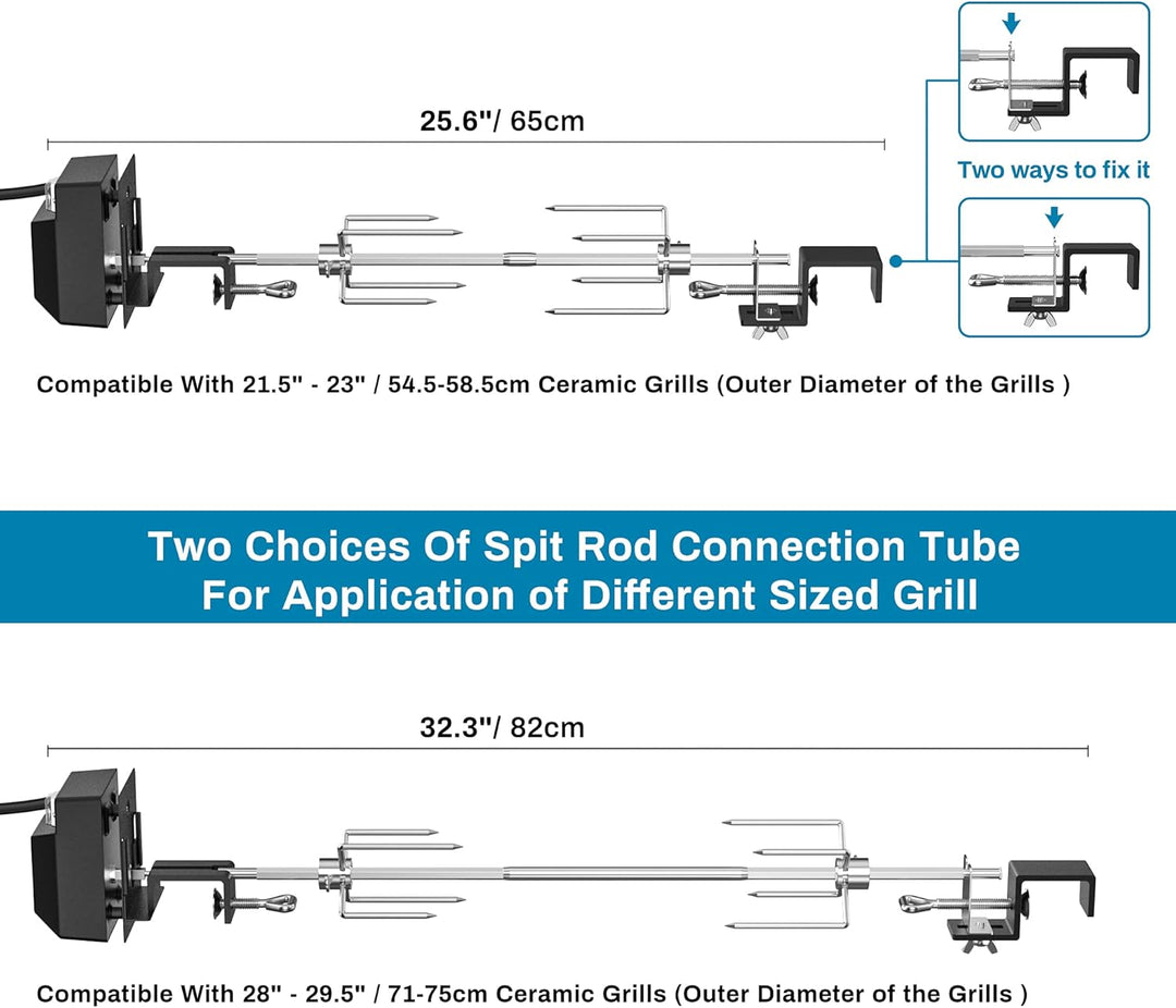 Onlyfire Grillspiess Set aus Edelstahl Drehspiess mit Elektromotor, Kompatibel für Large XLarge BGE,