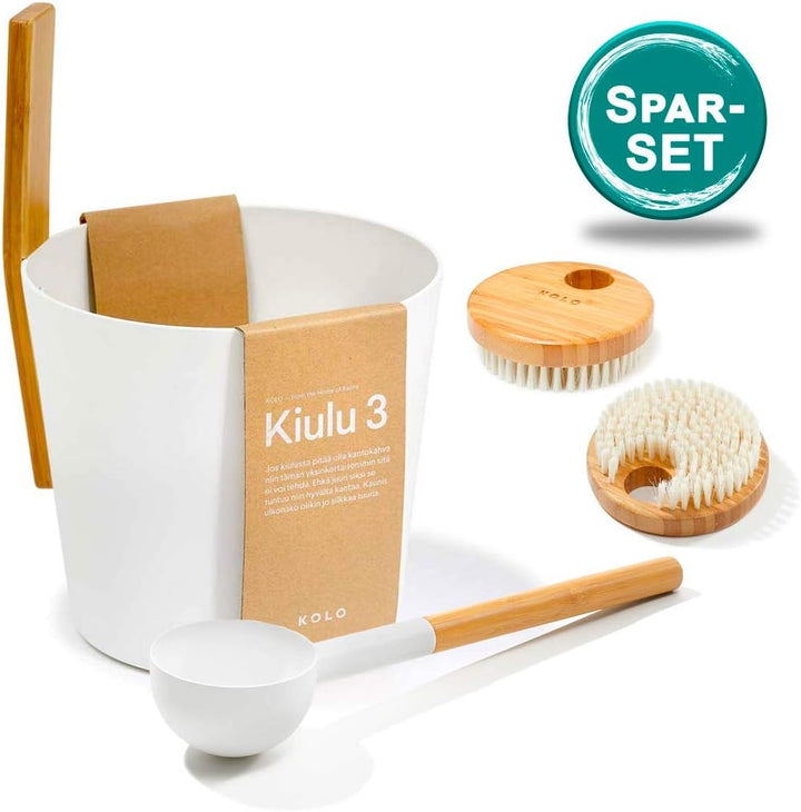 KOLO Sauna Kübel 3 + Kelle weiss + 2x Bürste/Saunaset/Saunaeimer, KOLO Sauna Kübel 3 + Kelle weiss +