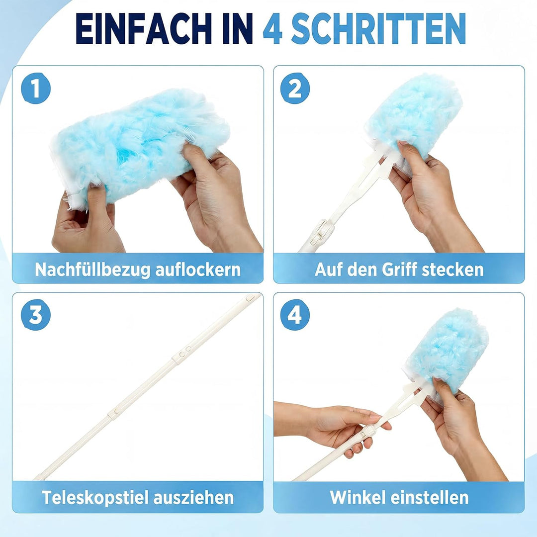 50 Stück Staubmagnet Nachfüllpack Kompatibel mit Swiffer - 360° Staubwedel Set mit Teleskopstange &