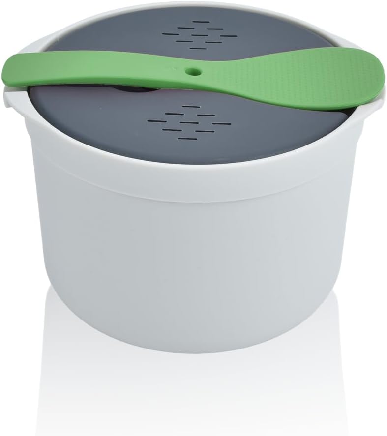 Mikrowellen Reiskocher, 2L Dampfgarer Runde Lebensmittelbehälter Kochen Multifunktionales Kochgeschi