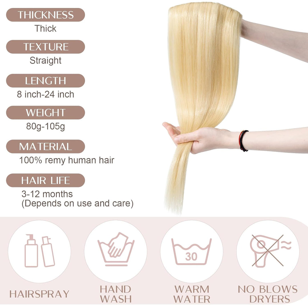 SEGO Haarteil Clip in Extensions Echthaar DICKER Haarverlängerung 1 Tresse 5 Clips Human Hair Glatt