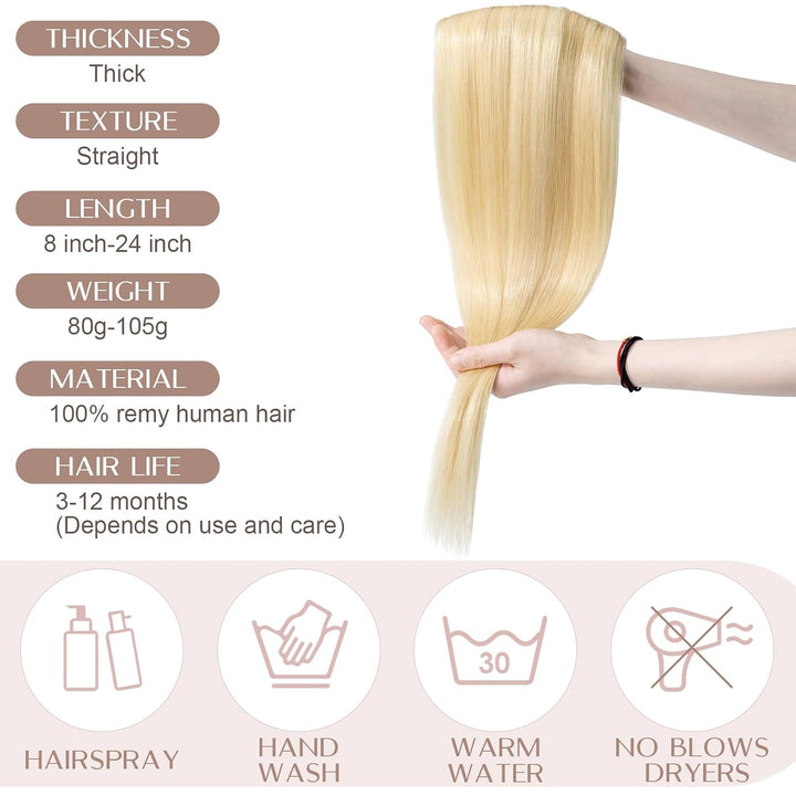 SEGO Haarteil Clip in Extensions Echthaar DICKER Haarverlängerung 1 Tresse 5 Clips Human Hair Glatt