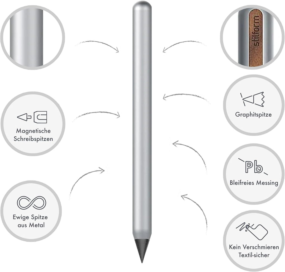 stilform 200001 AEON-Stift aus Aluminium – Langlebiger Bleistift, magnetische Graphit-Spitze zum Wec