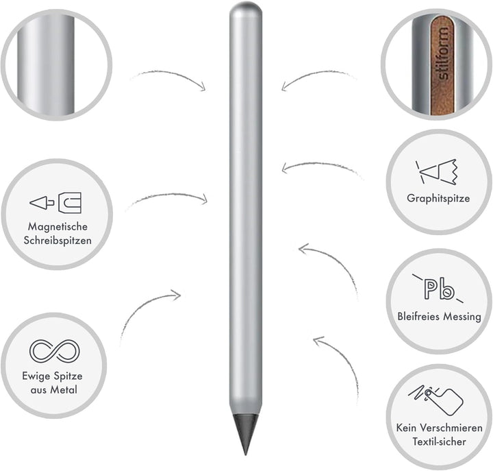 stilform 200001 AEON-Stift aus Aluminium – Langlebiger Bleistift, magnetische Graphit-Spitze zum Wec