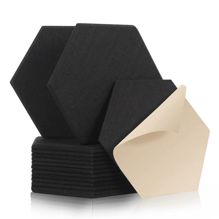 Rdutuok 12 Stück Selbstklebend Akustik Panel,30x26x1cm Hexagon Akustik Absorber Schallschutzplatten