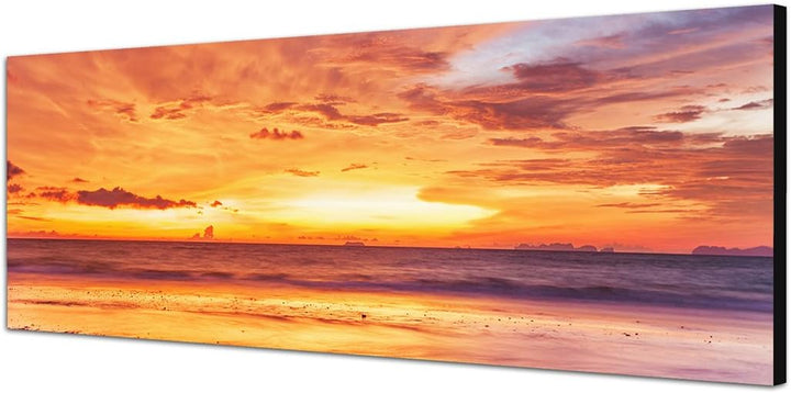 Paul Sinus Art Panoramabild auf Leinwand und Keilrahmen 150x50cm Strand Meer Sonnenuntergang Wolkens