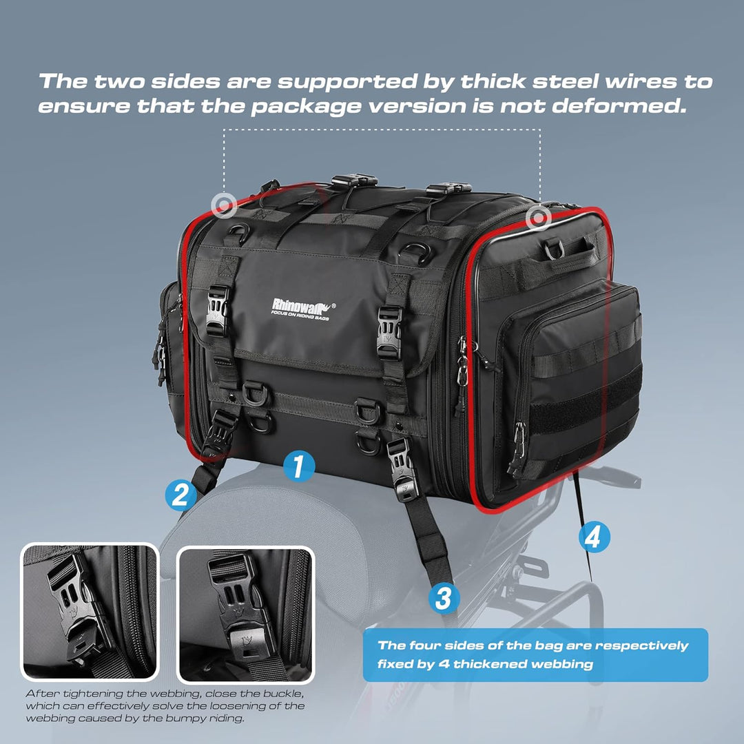 Rhinowalk Motorrad Sitztaschen 40-60L Wasserdicht Motor Rücksitztasche Gepäcktasche Hecktasche Erwei
