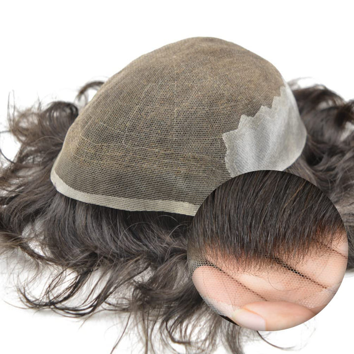 Hairnotion Echthaar französische Spitze Haut Basisgrösse 8 “X 10” Toupet für Männer Schwarz 1b # Per