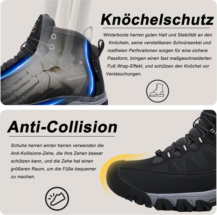 AX BOXING Winterschuhe Herren Gefüttert Winterstiefel Warm Wanderschuhe Draussen Winterboots Rutschf