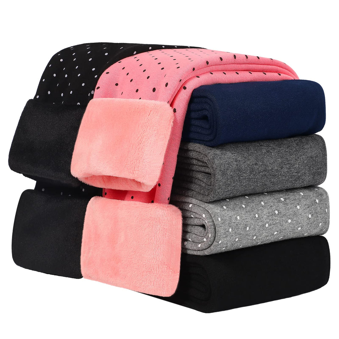 KEREDA Mädchen Leggings Thermo Gefüttert Warme Winter Dicke 2er-Pack 110-116 Schwarz Tupfen/Rosa Tup
