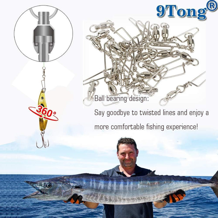 9Tong Kugellager Wirbel mit Coastlock Snap, Edelstahl geschweisster Ring für Angeln Salzwasser Stand