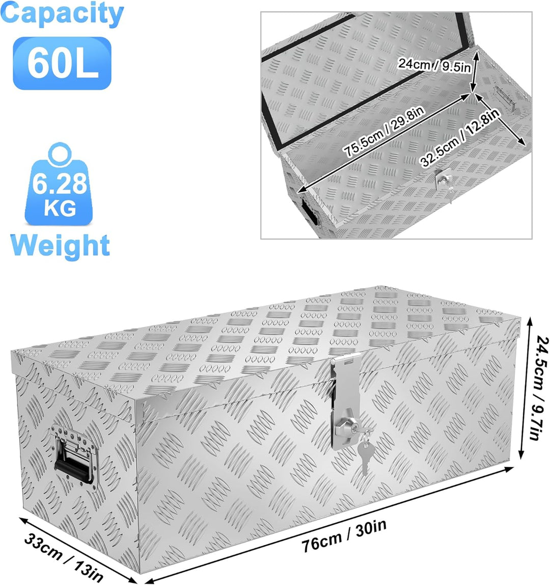 XMTECH 60L Aluminium Transportbox Aufbewahrungsbox Aluminiumkoffer Aluminiumbox Truckbox, Silber Lag