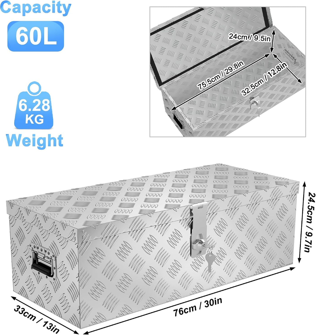 UISEBRT Alubox Transportbox 762x330x244 mm, robuste Werkzeugkiste, wasserdicht, 2 Schlüssel (Silber)