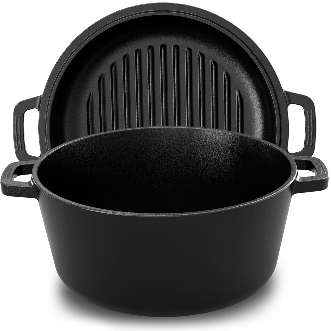 Kichly 2 in 1 Gusseisen Topf Mit Doppelter Zweck Grillpfannendeckel - Vorgewürzter Gusseiserner Dutc