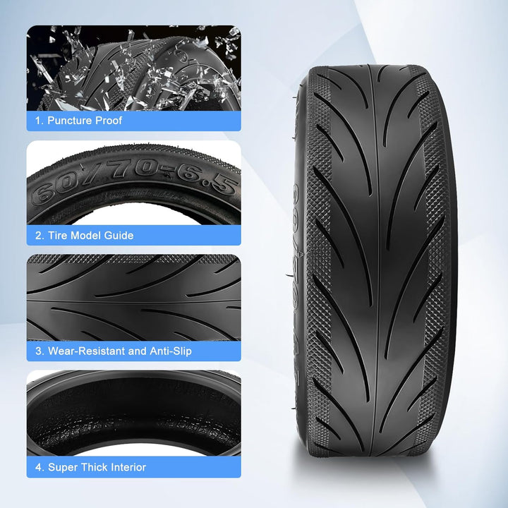 Amitor 60/70-6.5 Gummireifen E Scooter für Ninebot Max G30, Tubeless Reifen mit Ventil, E Scooter Re