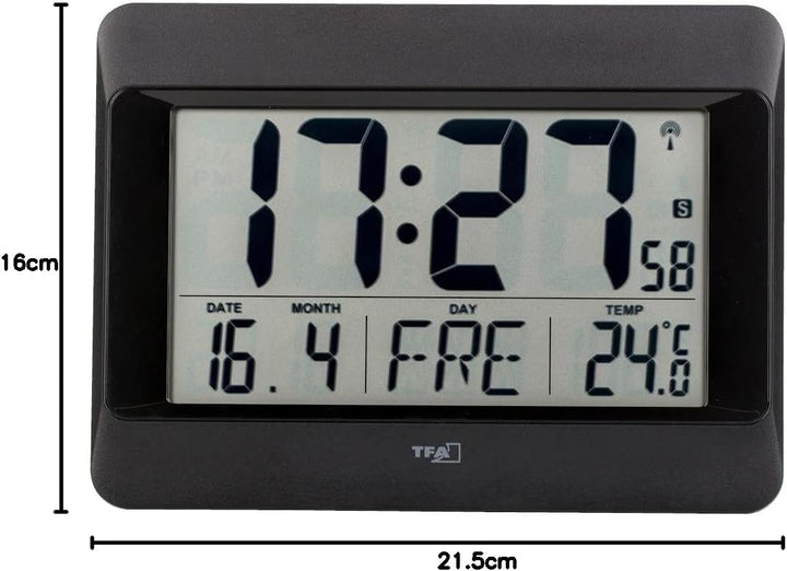 TFA Dostmann Wanduhr digital, 60.4519.01 (Schwarz mit Batterien), Schwarz mit Batterien