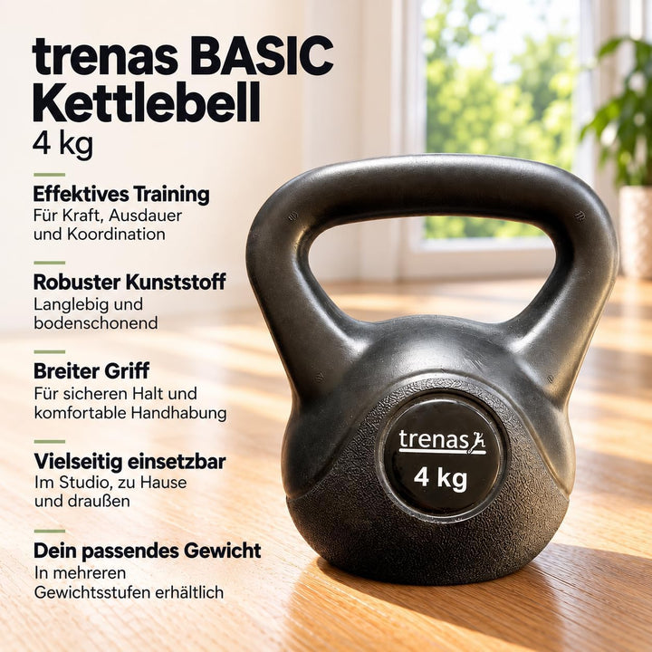 trenas Basic Kettlebell aus Kunststoff | 2 kg bis 20 kg | Kugelgewicht | Kugelhantel | Gewichtstrain