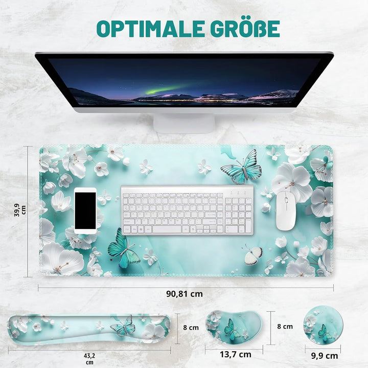 ToLuLu Grosses Mauspad-Set, Handgelenkauflage, Schreibtischunterlage für Tastatur und Maus, 4 Stück,